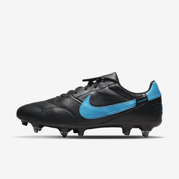 Black / Blue Nike The Premier 3 SG-PRO Anti-Clog Traction Soft-Ground Men\'s Football Shoes | NK485DQA