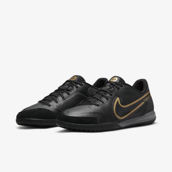 Black / Dark Grey / Metal Gold / Black Nike Tiempo Legend 9 Academy IC Indoor-Court Women's Football Shoes | NK479DBO