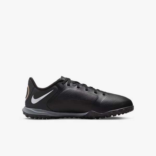 Black / Dark Grey / Metal Gold / Black Nike Jr. Tiempo Legend 9 Academy TF Older Turf Kids' Football Shoes | NK506EMQ