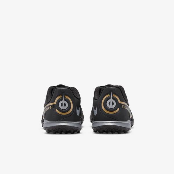 Black / Dark Grey / Metal Gold / Black Nike Jr. Tiempo Legend 9 Academy TF Older Turf Kids' Football Shoes | NK506EMQ