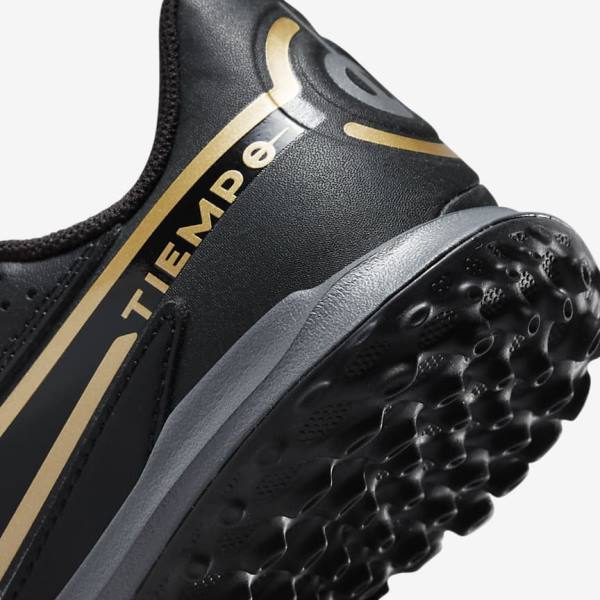 Black / Dark Grey / Metal Gold / Black Nike Jr. Tiempo Legend 9 Academy TF Older Turf Kids' Football Shoes | NK506EMQ