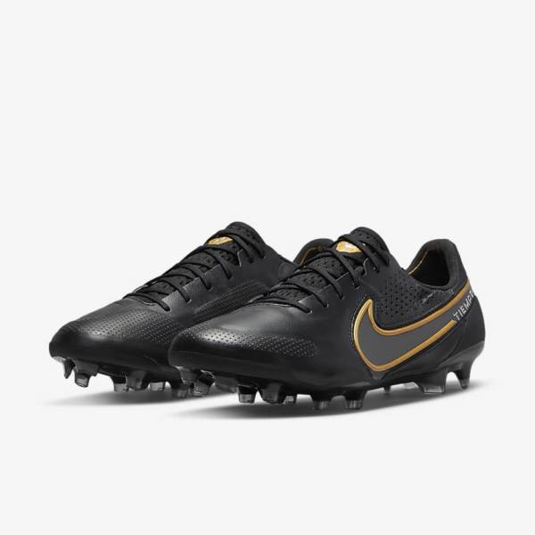 Black / Dark Grey / Metal Gold / Metal Dark Grey Nike Tiempo Legend 9 Elite FG Firm-Ground Women's Football Shoes | NK015JOT