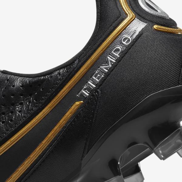 Black / Dark Grey / Metal Gold / Metal Dark Grey Nike Tiempo Legend 9 Elite FG Firm-Ground Women's Football Shoes | NK015JOT