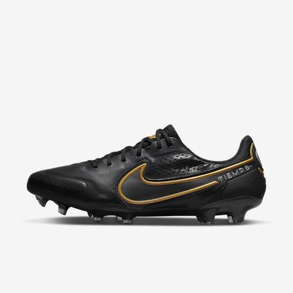 Black / Dark Grey / Metal Gold / Metal Dark Grey Nike Tiempo Legend 9 Elite FG Firm-Ground Women\'s Football Shoes | NK015JOT