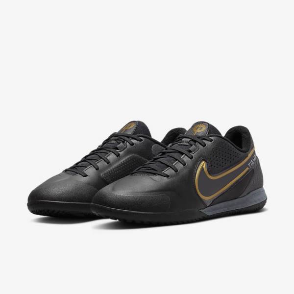 Black / Dark Grey / Metal Gold / Metal Dark Grey Nike React Tiempo Legend 9 Pro IC Indoor-Court Women's Football Shoes | NK062ZFJ