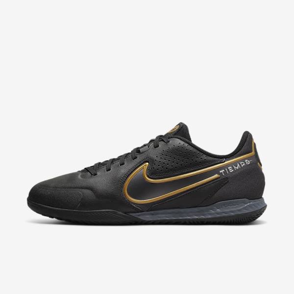 Black / Dark Grey / Metal Gold / Metal Dark Grey Nike React Tiempo Legend 9 Pro IC Indoor-Court Women\'s Football Shoes | NK062ZFJ