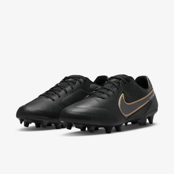 Black / Dark Grey / Metal Gold / Metal Dark Grey Nike Tiempo Legend 9 Pro FG Firm-Ground Women's Football Shoes | NK236QXS