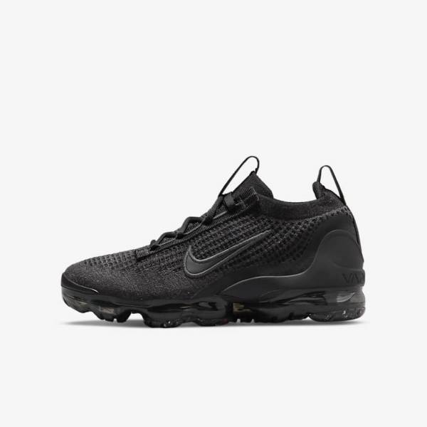 Black / Dark Grey Nike Air VaporMax 2021 FK Older Kids\' Sneakers | NK830UDQ