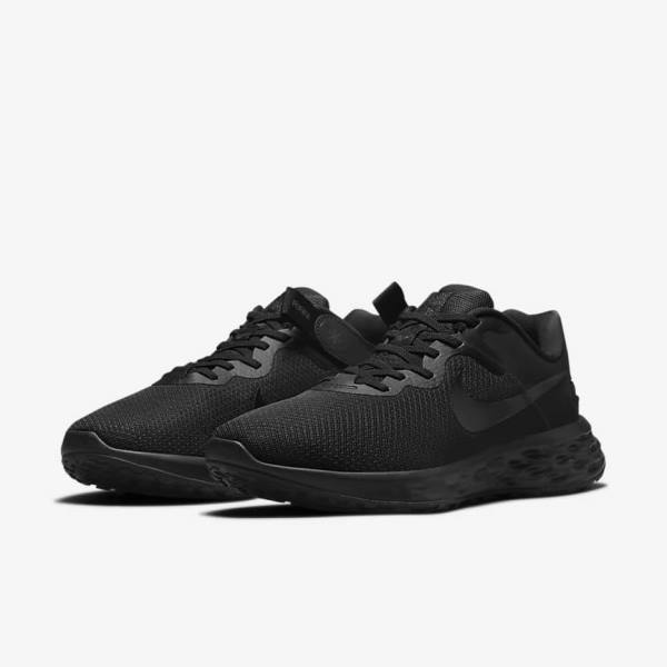 Black / Dark Grey Nike Revolution 6 FlyEase Next Nature Easy-On-And-Off Road (Extra Wide) Men's Running Shoes | NK289CJB