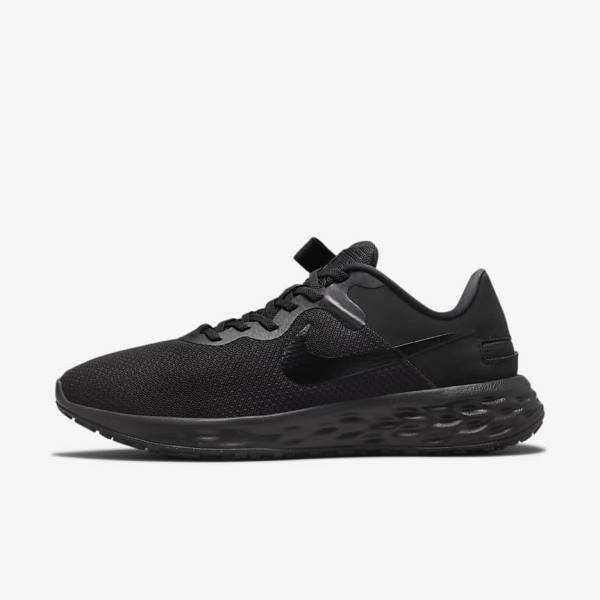 Black / Dark Grey Nike Revolution 6 FlyEase Next Nature Easy-On-And-Off Road (Extra Wide) Men\'s Running Shoes | NK289CJB