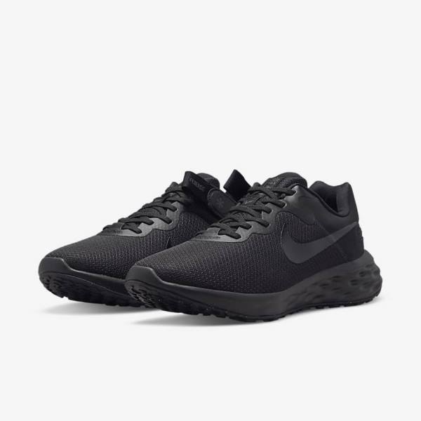 Black / Dark Grey Nike Revolution 6 FlyEase Next Nature Easy On-Off Road Men's Running Shoes | NK318AMR