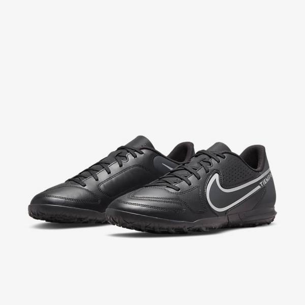 Black / Dark Grey Nike Tiempo Legend 9 Club TF Turf Men's Football Shoes | NK293ANV