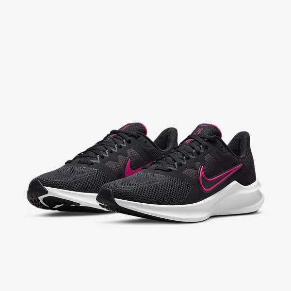 Black / Dark Grey / White Nike Downshifter 11 Road Women's Running Shoes | NK672DTY