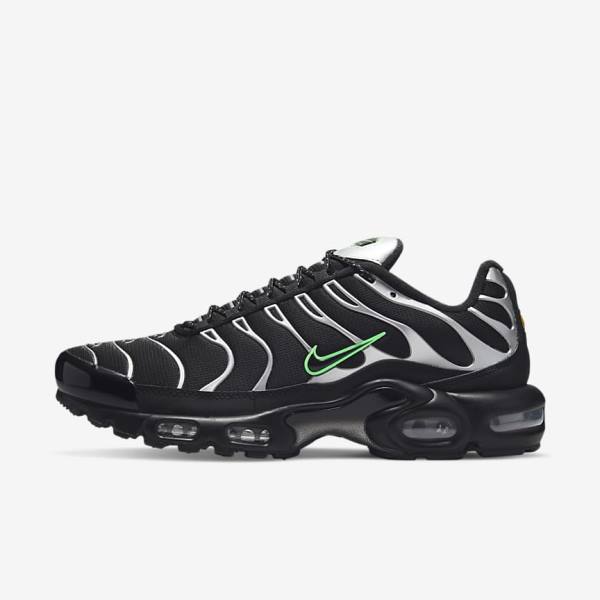 Black / Green / Metal Silver / Black Nike Air Max Plus Men\'s Sneakers | NK071JZO