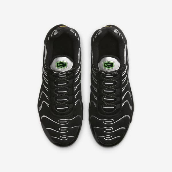 Black / Green / Metal Silver / Black Nike Air Max Plus Older Kids' Sneakers | NK503OVG