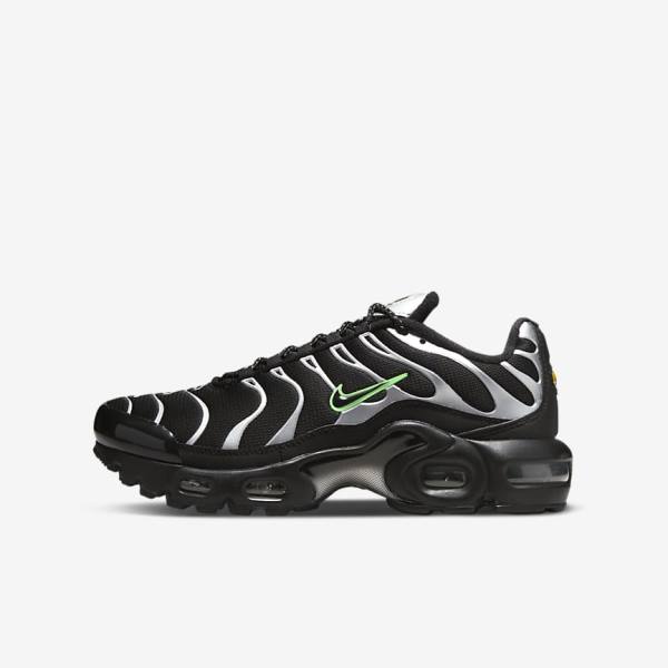 Black / Green / Metal Silver / Black Nike Air Max Plus Older Kids\' Sneakers | NK503OVG