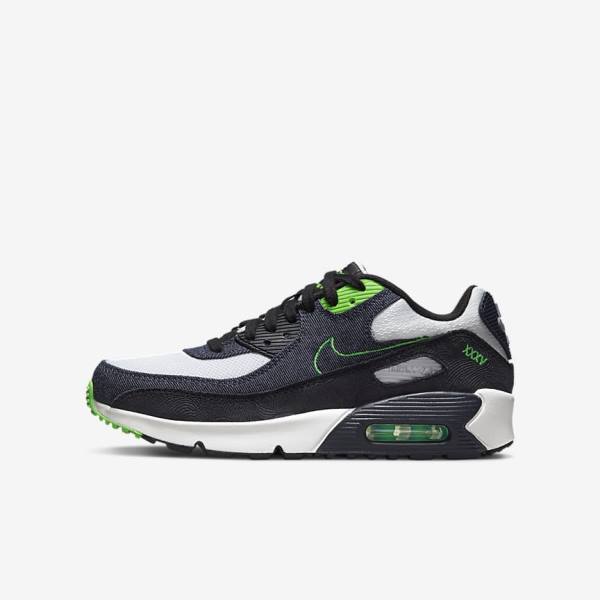 Black / Green / White / Obsidian Nike Air Max 90 LTR SE Older Kids\' Sneakers | NK079XSW