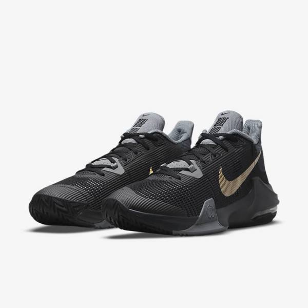 Black / Grey / Dark Grey / Metal Gold Nike Air Max Impact 3 Women's Basketball Shoes | NK510RJY