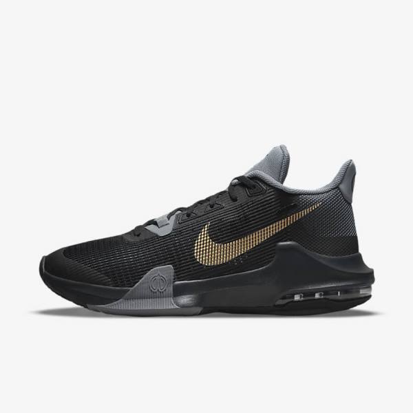 Black / Grey / Dark Grey / Metal Gold Nike Air Max Impact 3 Women\'s Basketball Shoes | NK510RJY