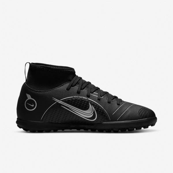 Black / Grey / Metal Silver Nike Jr. Mercurial Superfly 8 Club TF Older Turf Kids' Football Shoes | NK139TSG