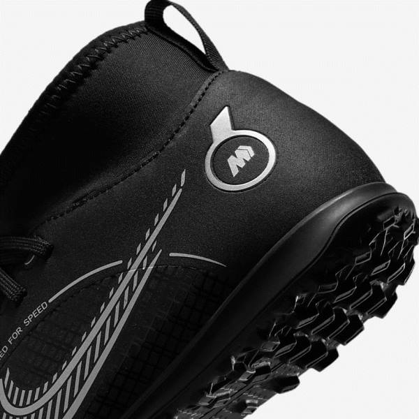 Black / Grey / Metal Silver Nike Jr. Mercurial Superfly 8 Club TF Older Turf Kids' Football Shoes | NK139TSG