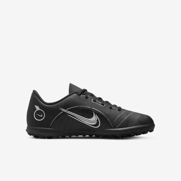 Black / Grey / Metal Silver Nike Jr. Mercurial Vapor 14 Club TF Older Kids Turf Kids' Football Shoes | NK291ZJN