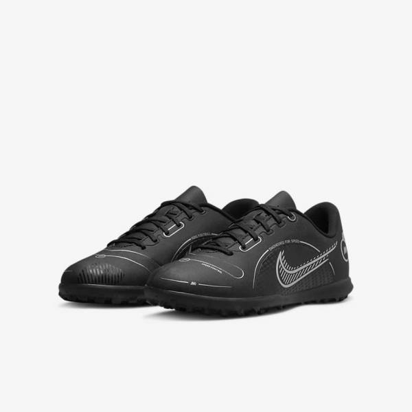 Black / Grey / Metal Silver Nike Jr. Mercurial Vapor 14 Club TF Older Kids Turf Kids' Football Shoes | NK291ZJN