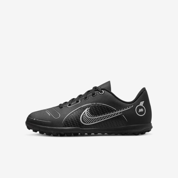 Black / Grey / Metal Silver Nike Jr. Mercurial Vapor 14 Club TF Older Kids Turf Kids\' Football Shoes | NK291ZJN