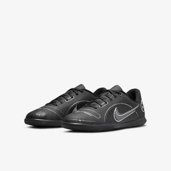 Black / Grey / Metal Silver Nike Jr. Mercurial Vapor 14 Club IC Older Indoor Court Kids' Football Shoes | NK934BWJ