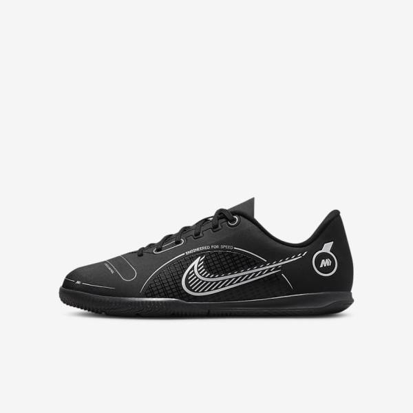 Black / Grey / Metal Silver Nike Jr. Mercurial Vapor 14 Club IC Older Indoor Court Kids\' Football Shoes | NK934BWJ