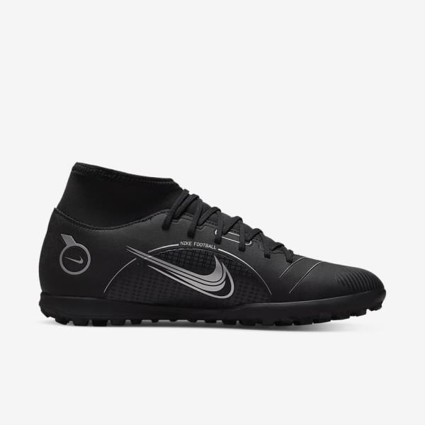 Black / Grey / Metal Silver Nike Mercurial Superfly 8 Club TF Turf Women's Football Shoes | NK351JIR