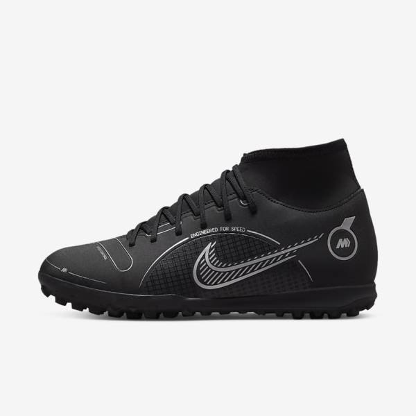 Black / Grey / Metal Silver Nike Mercurial Superfly 8 Club TF Turf Women\'s Football Shoes | NK351JIR