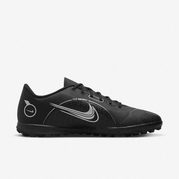 Black / Grey / Metal Silver Nike Mercurial Vapor 14 Club TF Turf Men's Football Shoes | NK562BYT