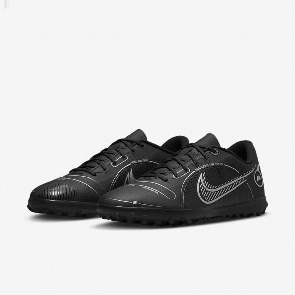 Black / Grey / Metal Silver Nike Mercurial Vapor 14 Club TF Turf Men's Football Shoes | NK562BYT