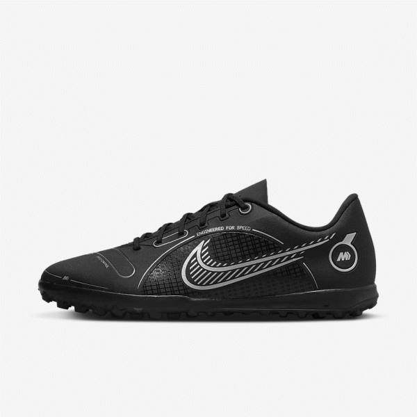 Black / Grey / Metal Silver Nike Mercurial Vapor 14 Club TF Turf Men\'s Football Shoes | NK562BYT