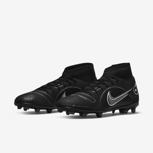 Black / Grey / Metal Silver Nike Mercurial Superfly 8 Club MG Multi-Grounds Men's Football Shoes | NK728UWE