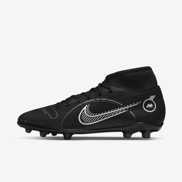 Black / Grey / Metal Silver Nike Mercurial Superfly 8 Club MG Multi-Grounds Men\'s Football Shoes | NK728UWE