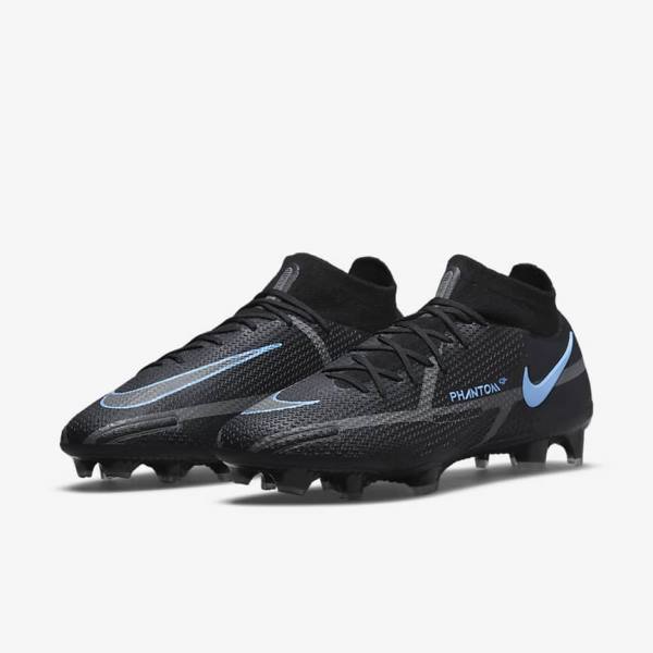 Black / Grey Nike Phantom GT2 Dynamic Fit Elite FG Firm-Ground Men's Football Shoes | NK720PZT