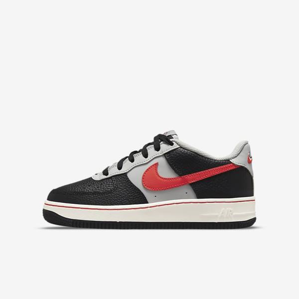 Black / Grey / Red Nike Air Force 1 EMB Older Kids\' Sneakers | NK860BZN