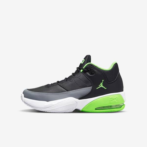 Black / Grey / White / Green Nike Jordan Max Aura 3 Older Kids\' Jordan Shoes | NK312OBD