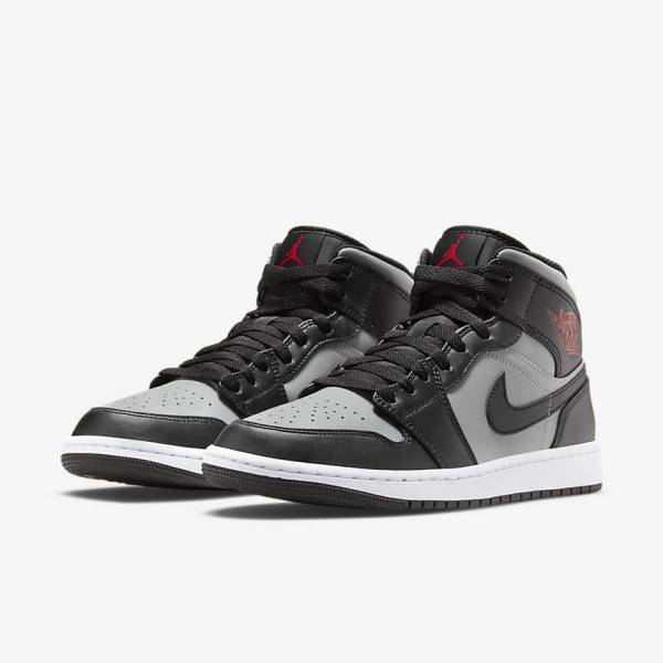 Black / Grey / White / Red Nike Air Jordan 1 Mid Men's Sneakers | NK087JTK