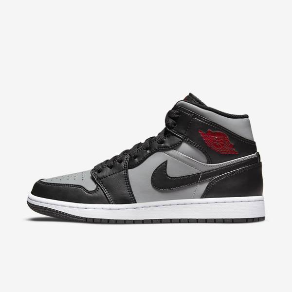 Black / Grey / White / Red Nike Air Jordan 1 Mid Men\'s Sneakers | NK087JTK