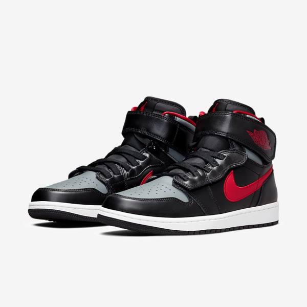 Black / Grey / White / Red Nike Air Jordan 1 Hi FlyEase Men's Jordan Shoes | NK415BCF