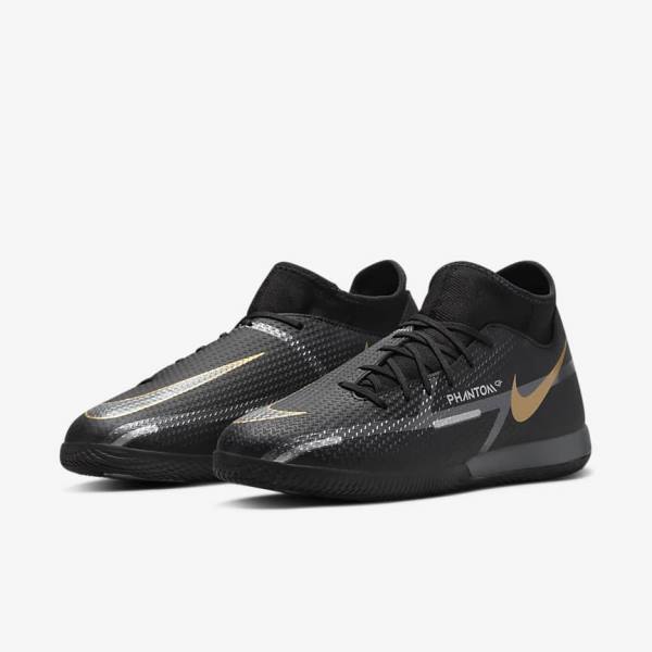 Black / Metal Gold / Dark Grey / Metal Dark Grey Nike Phantom GT2 Academy Dynamic Fit IC Indoor Court Women's Football Shoes | NK024XVK