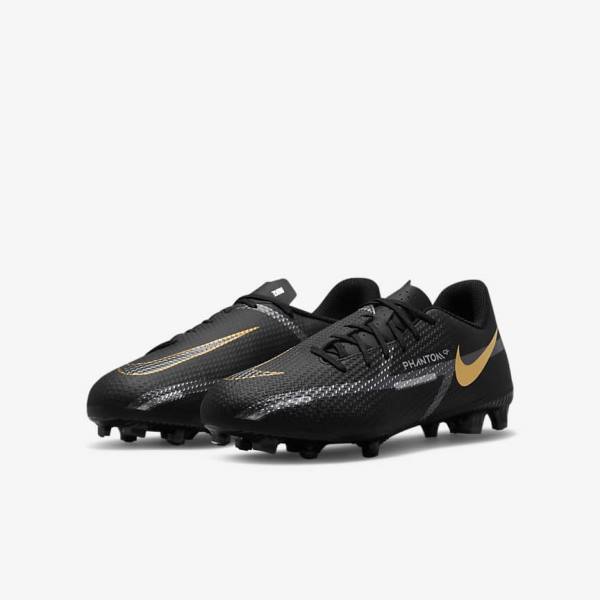 Black / Metal Gold / Dark Grey / Metal Dark Grey Nike Jr. Phantom GT2 Academy MG Older Multi-Ground Kids' Football Shoes | NK204XCP