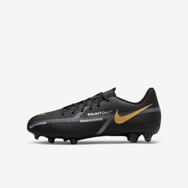 Black / Metal Gold / Dark Grey / Metal Dark Grey Nike Jr. Phantom GT2 Academy MG Older Multi-Ground Kids\' Football Shoes | NK204XCP