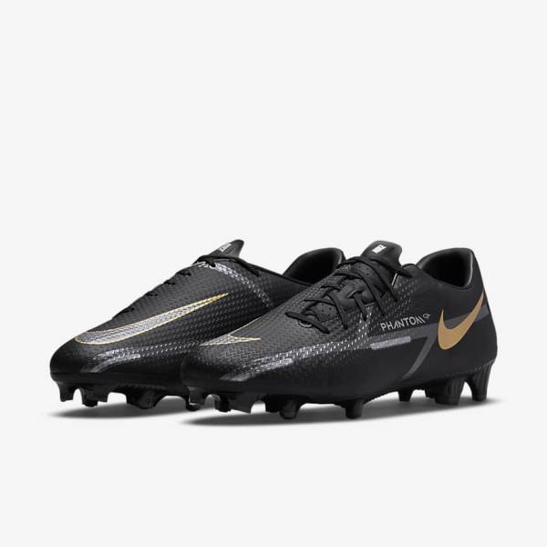 Black / Metal Gold / Dark Grey / Metal Dark Grey Nike Phantom GT2 Academy MG Multi-Ground Men's Football Shoes | NK276DIC