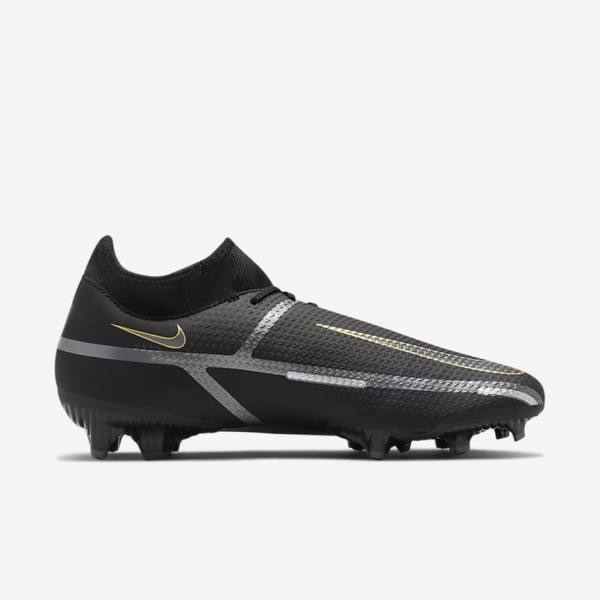 Black / Metal Gold / Dark Grey / Metal Dark Grey Nike Phantom GT2 Academy Dynamic Fit MG Multi-Ground Men's Football Shoes | NK381RHG