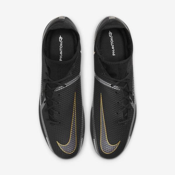 Black / Metal Gold / Dark Grey / Metal Dark Grey Nike Phantom GT2 Academy Dynamic Fit MG Multi-Ground Men's Football Shoes | NK381RHG