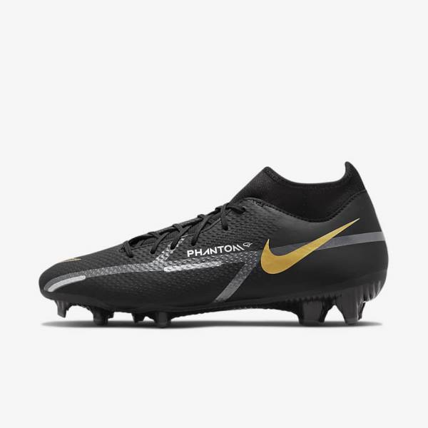 Black / Metal Gold / Dark Grey / Metal Dark Grey Nike Phantom GT2 Academy Dynamic Fit MG Multi-Ground Men\'s Football Shoes | NK381RHG